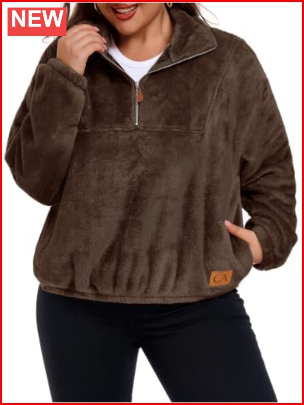 Plus Size Fuzzy Fleece Pullover Quarter Zip Sweatshirt Women Warm